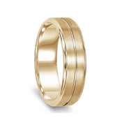 14k Yellow Gold Satin Finished Women’s Wedding Band with Polished Center Groove - 4mm - 6mm - 8mm - Larson Jewelers