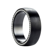 GARNET Benchmark Black Titanium Ring Satin Finish with Sterling Silver Braided Inlay - 7.5mm - Larson Jewelers