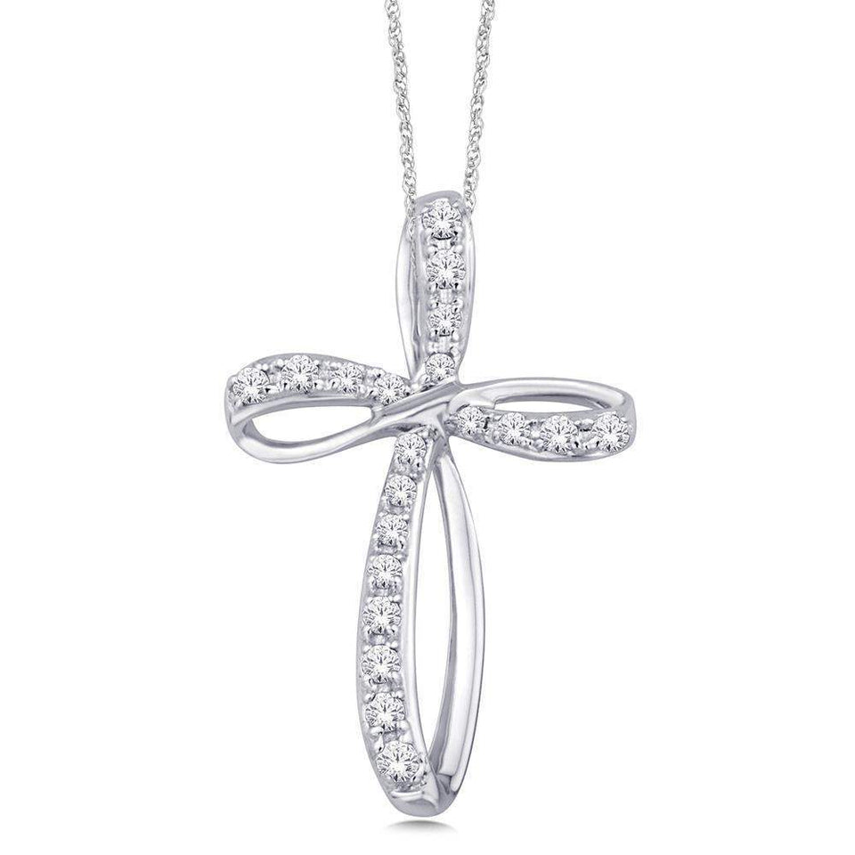 10K White Gold 1/5 Ct.Tw. Diamond Cross Pendant - Larson Jewelers
