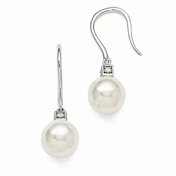 Sterling Silver Majestik White Shell Bead & CZ Earring & Necklace Set - Larson Jewelers