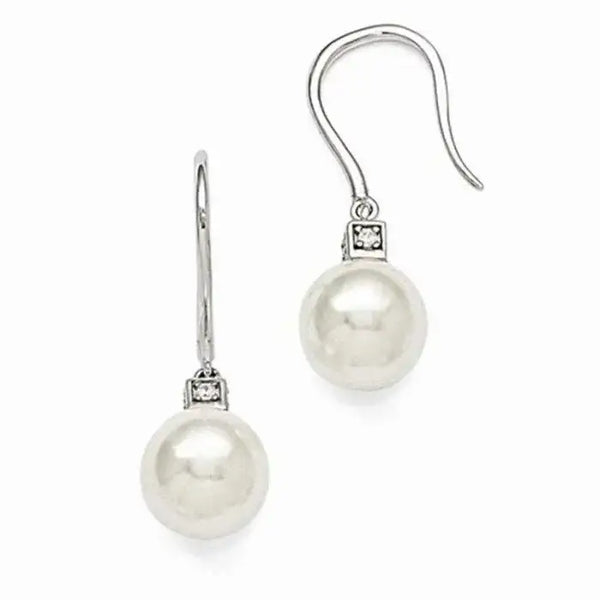 Sterling Silver Majestik White Shell Bead & CZ Earring & Necklace Set - Larson Jewelers