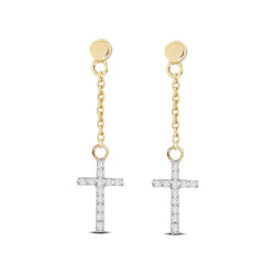 10K Yellow Gold 1/20 Ct.Tw.Diamond Cross Dangler Earrings - Larson Jewelers