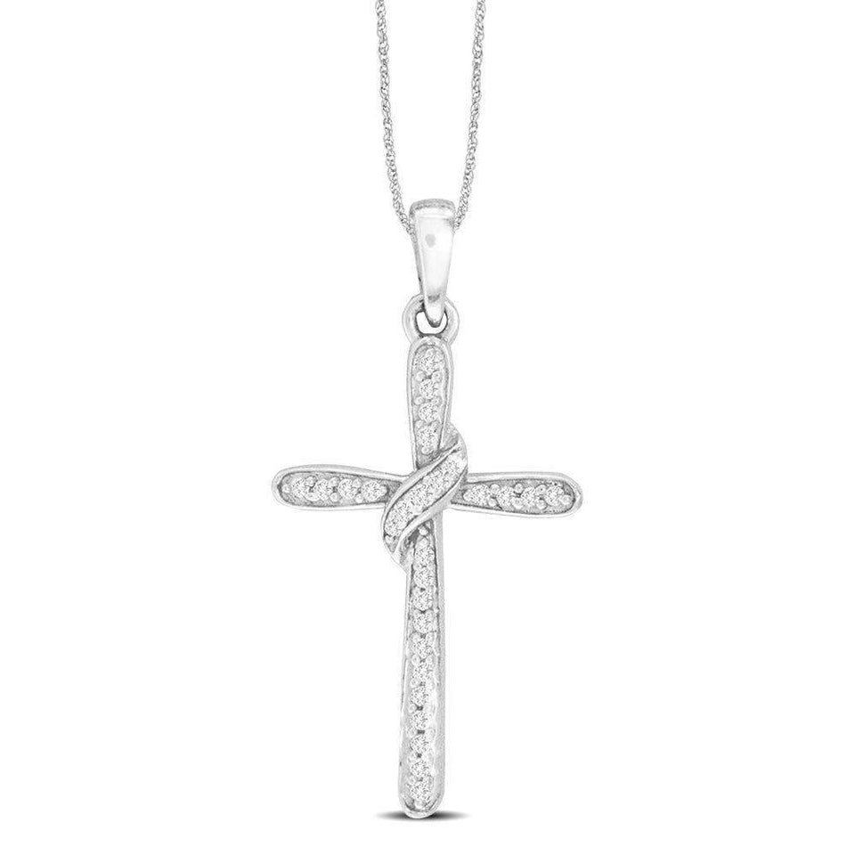 10K White Gold 1/20 Ct.Tw.Diamond Cross Pendant - Larson Jewelers