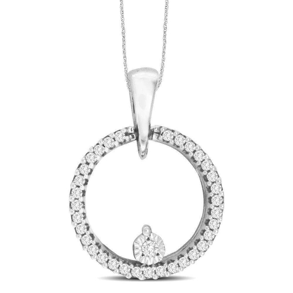 10K White Gold 1/10 Ct.Tw.Diamond Circle Pendant - Larson Jewelers
