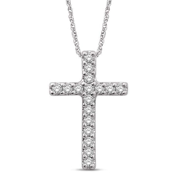 14K White Gold 1/10 Ct.Tw.Diamond Cross Pendant - Larson Jewelers