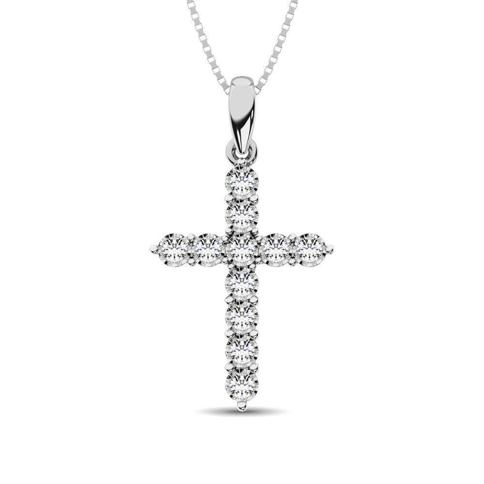 10K White Gold 1/5 Ct.Tw.Diamond Cross Pendant - Larson Jewelers