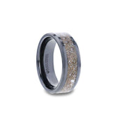 ALLOSAURUS Black Ceramic Flat Beveled Wedding Ring with White Dinosaur Bone Inlay - 8mm - Larson Jewelers
