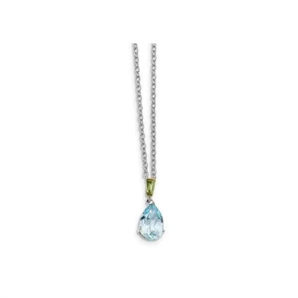 Sterling Silver & 14K Yellow Gold Sky Blue Topaz with Peridot Necklace - Larson Jewelers