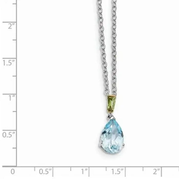 Sterling Silver & 14K Yellow Gold Sky Blue Topaz with Peridot Necklace - Larson Jewelers