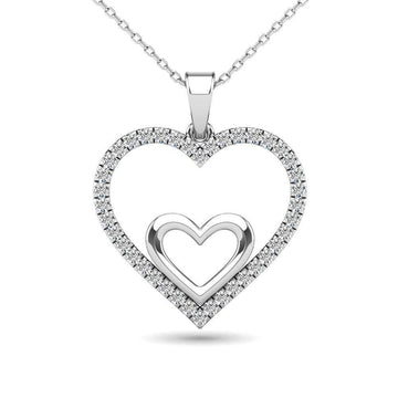 10K White Gold 1/5 Ctw Diamond Double Heart Pendant - Larson Jewelers