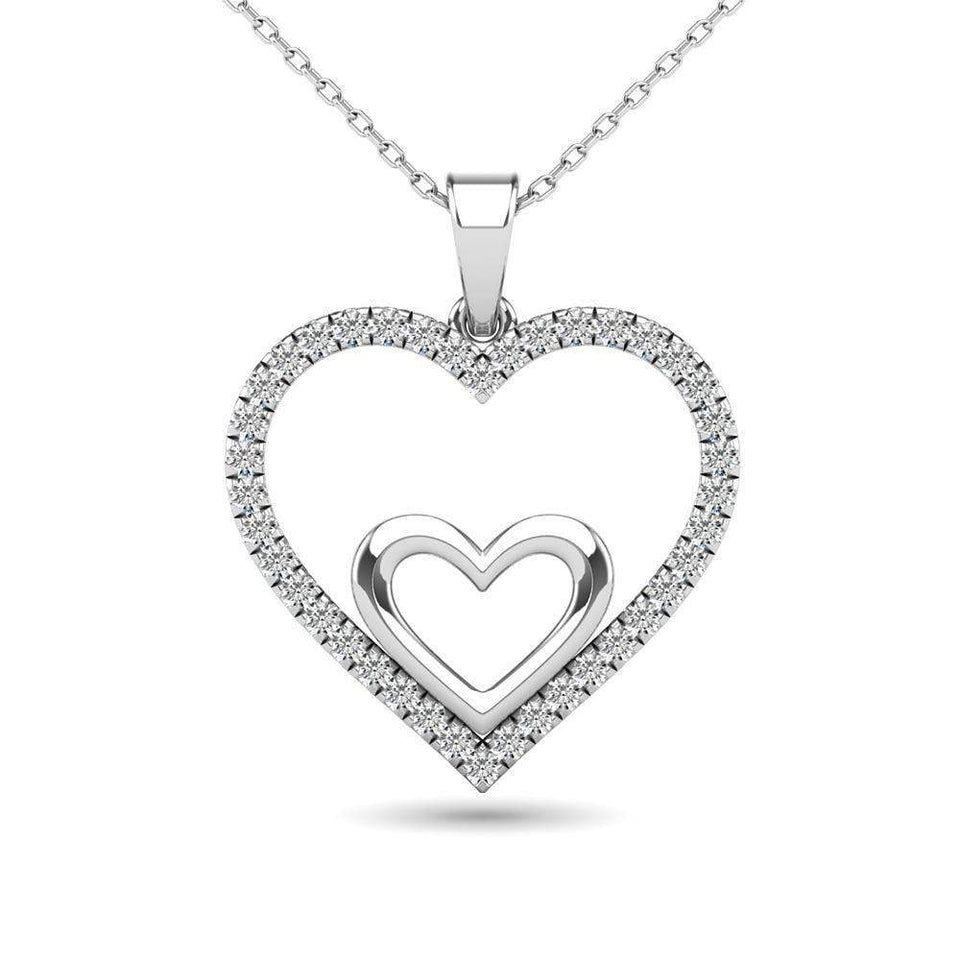 10K White Gold 1/5 Ctw Diamond Double Heart Pendant - Larson Jewelers