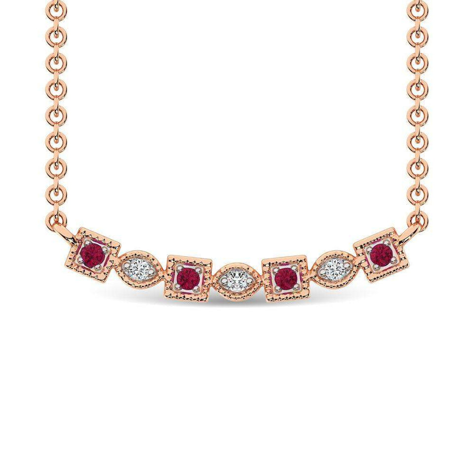 Diamond 1/8 Ct.Tw. And Ruby Fashion Necklace in 10K Rose Gold - Larson Jewelers