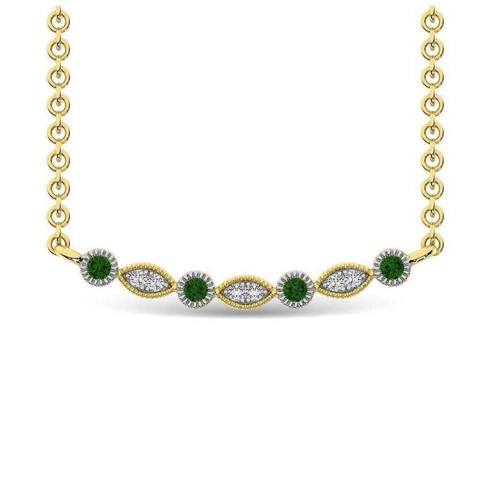 Diamond 1/10 Ct.Tw. And Tsaverite Fashion Necklace in 10K Yellow Gold - Larson Jewelers