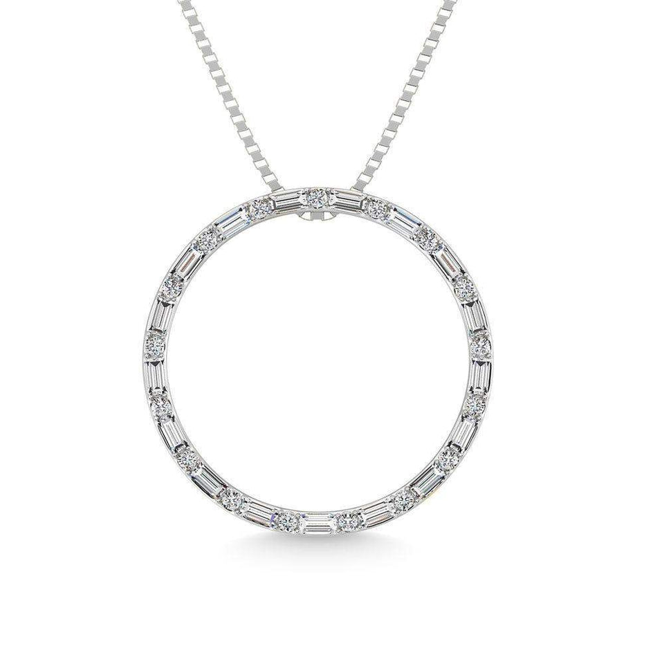 Diamond 1/5 Ct.Tw. Round and Baguette Cut Open Circle Pendant in 10K White Gold - Larson Jewelers
