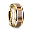 14K Yellow Gold Polished Beveled Edges Men's Wedding Band with Zebra Wood Inlay - 8 mm - Larson Jewelers