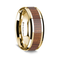 14K Polished Beveled Edges Yellow Gold Ring with Rare Koa Wood Inlay - 8 mm - Larson Jewelers