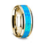 14K Yellow Gold Polished Beveled Edges Wedding Ring with Blue Opal Inlay - 8 mm - Larson Jewelers