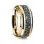 14K Yellow Gold Polished Beveled Edges Wedding Ring with Blue Dinosaur Bone Inlay - 8 mm - Larson Jewelers