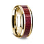 14K Yellow Gold Polished Beveled Edges Wedding Ring with Purpleheart Wood Inlay - 8 mm - Larson Jewelers