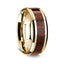 14K Yellow Gold Polished Beveled Edges Wedding Ring with Carpathian Wood Inlay - 8 mm - Larson Jewelers
