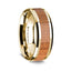 14K Yellow Gold Polished Beveled Edges Wedding Ring with Sapele Wood Inlay - 8 mm - Larson Jewelers