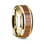 14K Yellow Gold Polished Beveled Edges Wedding Ring with Teakwood Inlay - 8 mm - Larson Jewelers