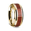 14K Yellow Gold Polished Beveled Edges Men's Wedding Band with Padauk Wood Inlay - 8 mm - Larson Jewelers