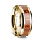 14K Yellow Gold Polished Beveled Edges Men's Wedding Band with Mahogany Wood Inlay - 8 mm - Larson Jewelers