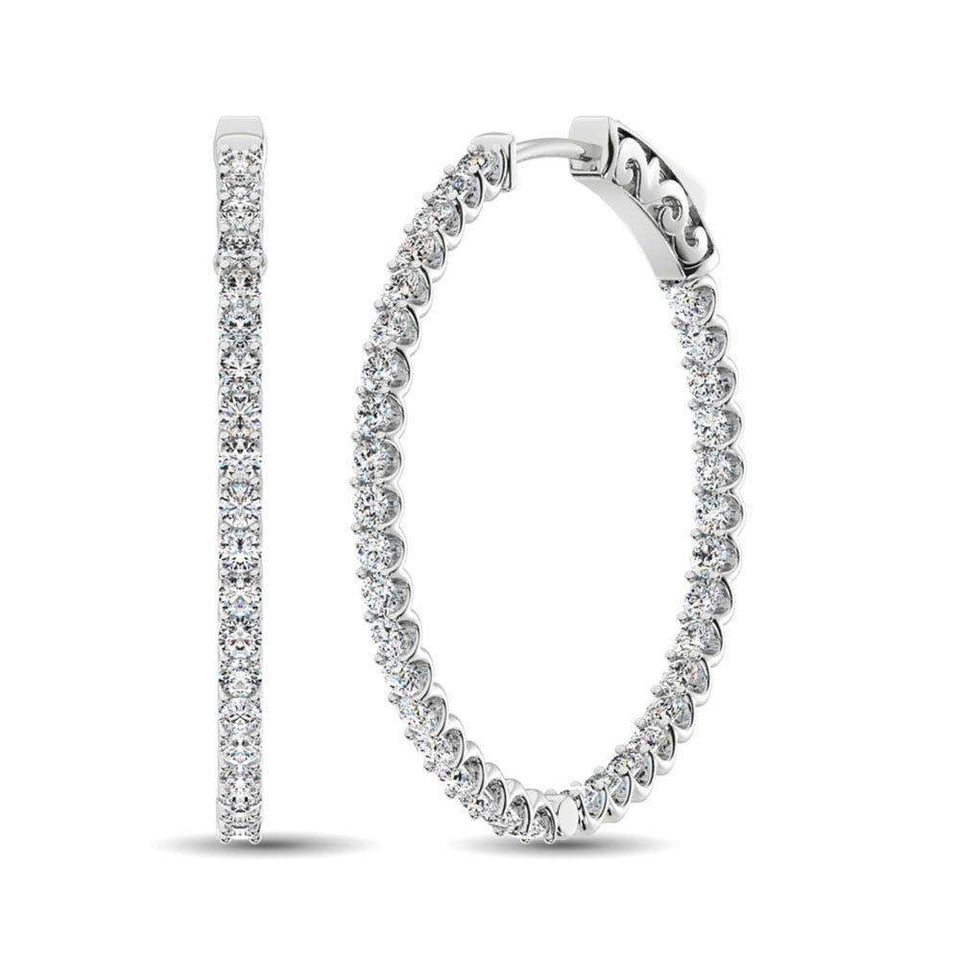 14K White Gold Diamond 3/4 Ct.Tw. In and Out Hoop Earrings - Larson Jewelers