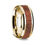 14K Yellow Gold Polished Beveled Edges Wedding Ring with Orange Goldstone Inlay - 8 mm - Larson Jewelers