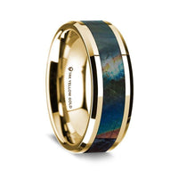 14K Yellow Gold Polished Beveled Edges Wedding Ring with Spectrolite Inlay - 8 mm - Larson Jewelers