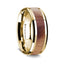 14K Yellow Gold Polished Beveled Edges Men's Wedding Band with Olive Wood Inlay - 8 mm - Larson Jewelers