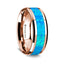 14K Rose Gold Polished Beveled Edges Wedding Ring with Blue Opal Inlay - 8 mm - Larson Jewelers