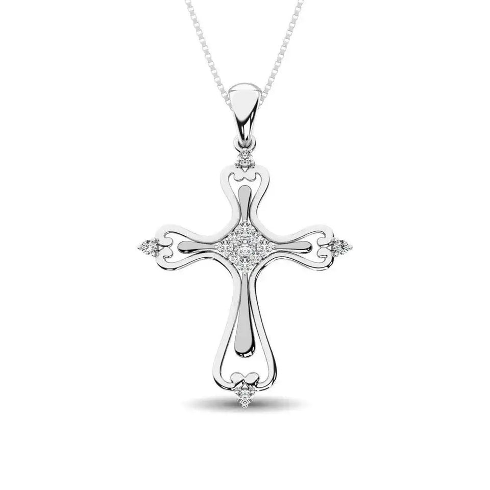 14K White Gold 1/8 Ct.Tw. Diamond Cross Pendant - Larson Jewelers