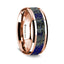 14k Rose Gold Polished Beveled Edges Wedding Ring with Lapis Inlay - 8 mm - Larson Jewelers
