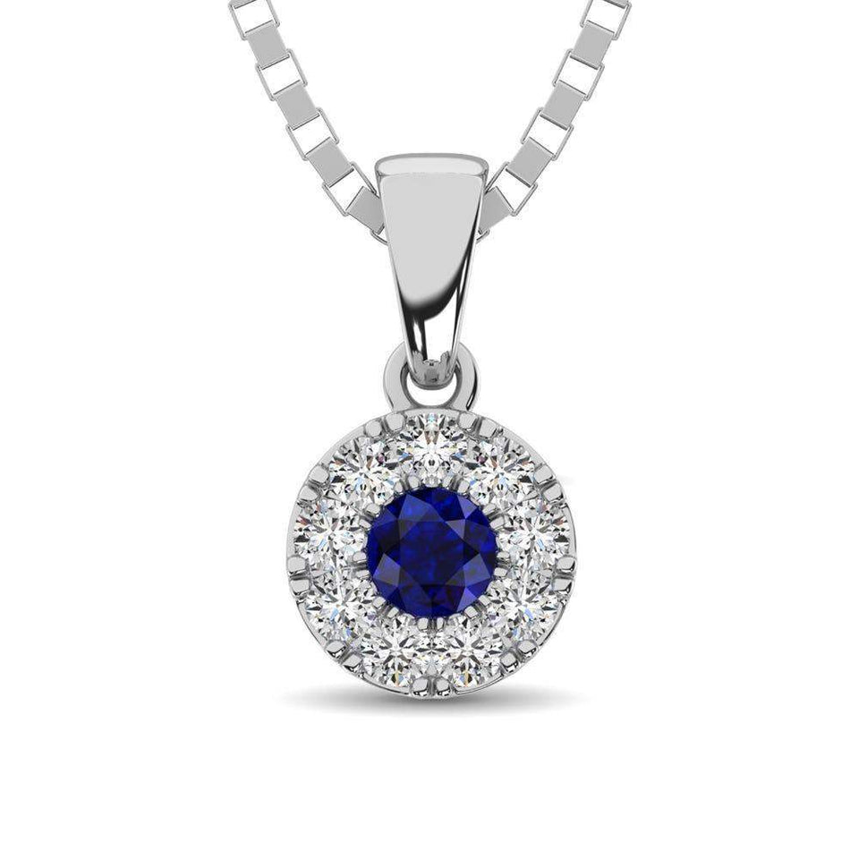 14K White Gold Diamond 1/4 Ct.Tw. and Blue Sapphire Pendant - Larson Jewelers