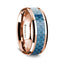 14k Rose Gold Polished Beveled Edges Wedding Ring with Blue Carbon Fiber Inlay - 8 mm - Larson Jewelers