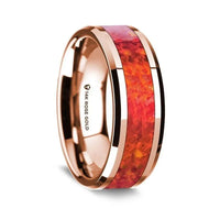 14k Rose Gold Polished Beveled Edges Wedding Ring with Red Opal Inlay - 8 mm - Larson Jewelers