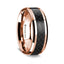 14k Rose Gold Polished Beveled Edges Wedding Ring with Black Carbon Fiber Inlay - 8 mm - Larson Jewelers