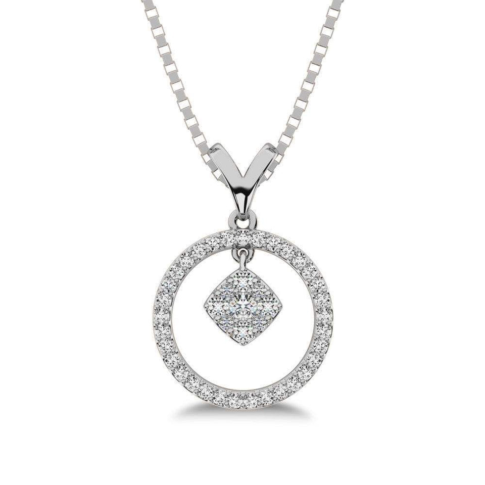 10K White Gold 1/4 Ct.Tw. Diamond Circle Dangler Pendant - Larson Jewelers
