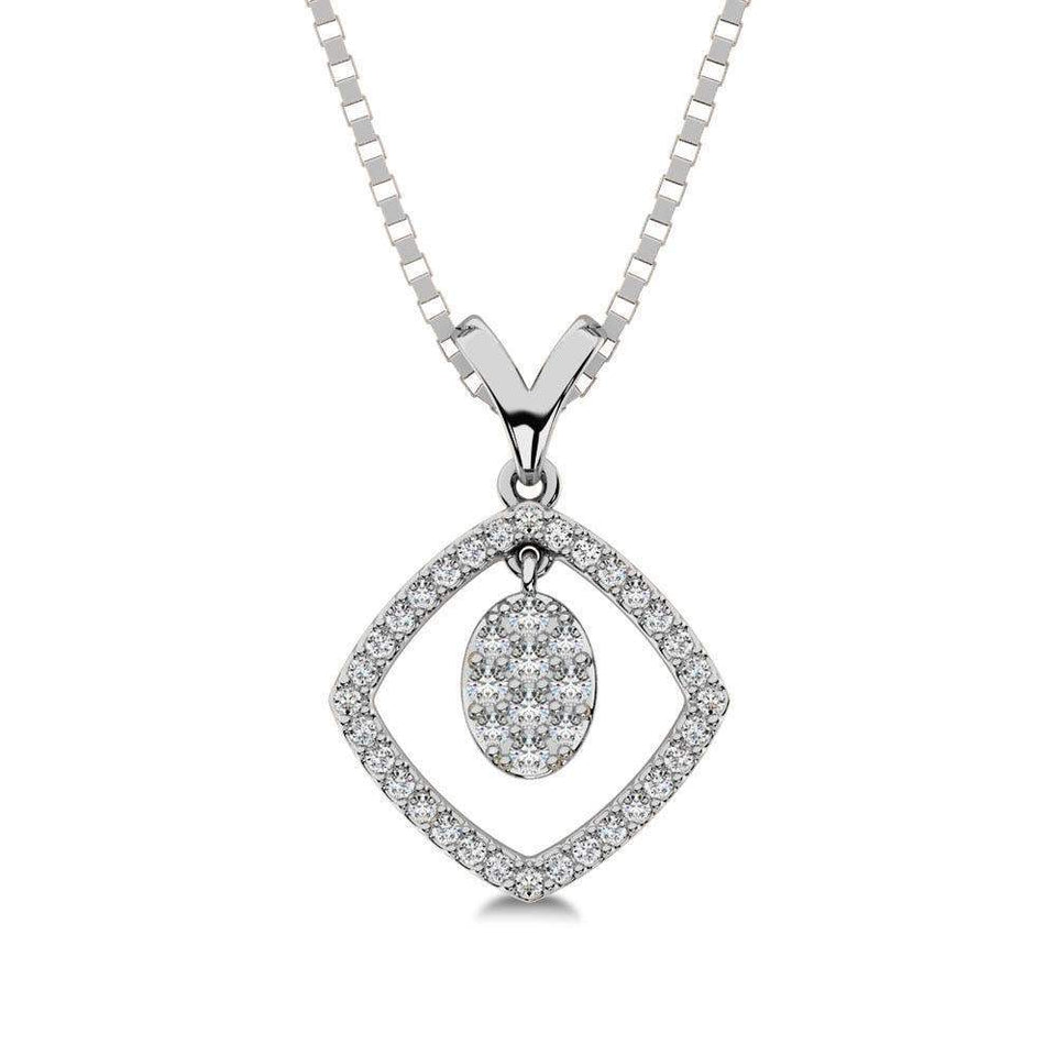 10K White Gold 1/4 Ct.Tw. Diamond Square Shape Pendant with Dangler - Larson Jewelers