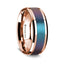 14k Rose Gold Polished Beveled Edges Wedding Ring with Blue and Purple Color Changing Inlay - 8 mm - Larson Jewelers