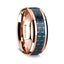 14k Rose Gold Polished Beveled Edges Wedding Ring with Black and Blue Carbon Fiber Inlay - 8mm - Larson Jewelers