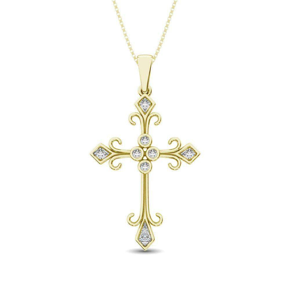 Diamond 1/10 Ct.Tw. Cross Pendant in 10K Yellow Gold - Larson Jewelers