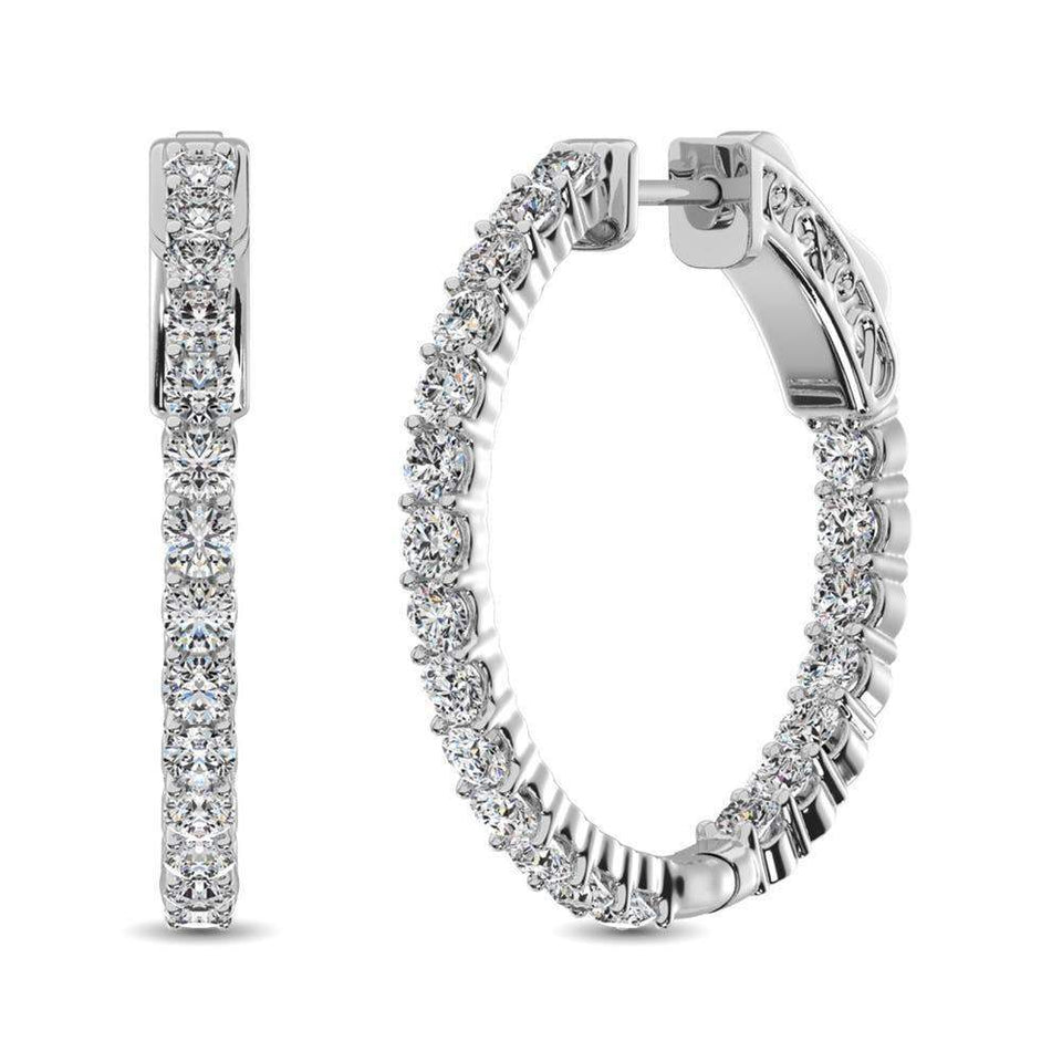 10K White Gold Diamond 1/2 Ct.Tw. In and Out Hoop Earrings - Larson Jewelers