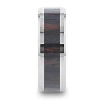 AZTEC Mahogany Inlaid Tungsten Carbide Ring with Polished Beveled Edges – 8mm - Larson Jewelers