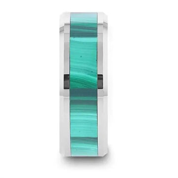MAHI Malachite Inlay Tungsten Carbide Ring with Polished Beveled Edges - 8mm - Larson Jewelers