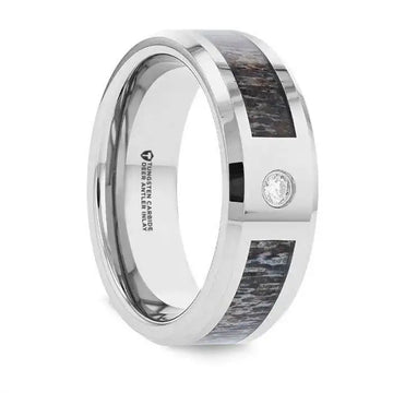COLTON Tungsten Carbide Ombre Deer Antler Inlay Polished Beveled Edges with Diamond - 8mm - Larson Jewelers