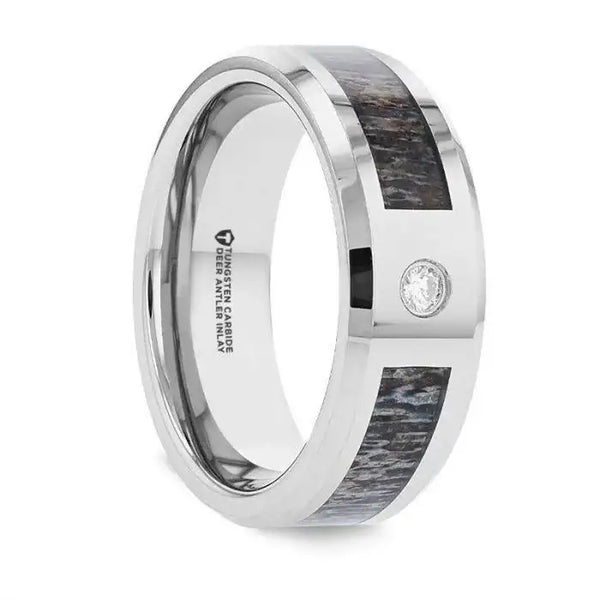 COLTON Tungsten Carbide Ombre Deer Antler Inlay Polished Beveled Edges with Diamond - 8mm - Larson Jewelers