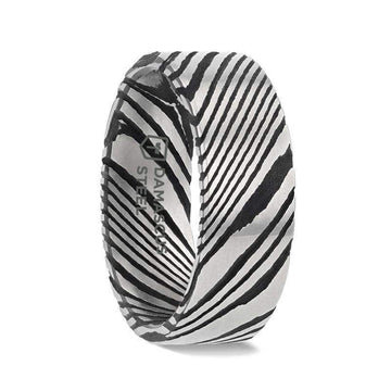 HANZO Black Flat Brushed Damascus Steel Men’s Wedding Band with Vivid Etched Design- 6mm & 8mm - Larson Jewelers